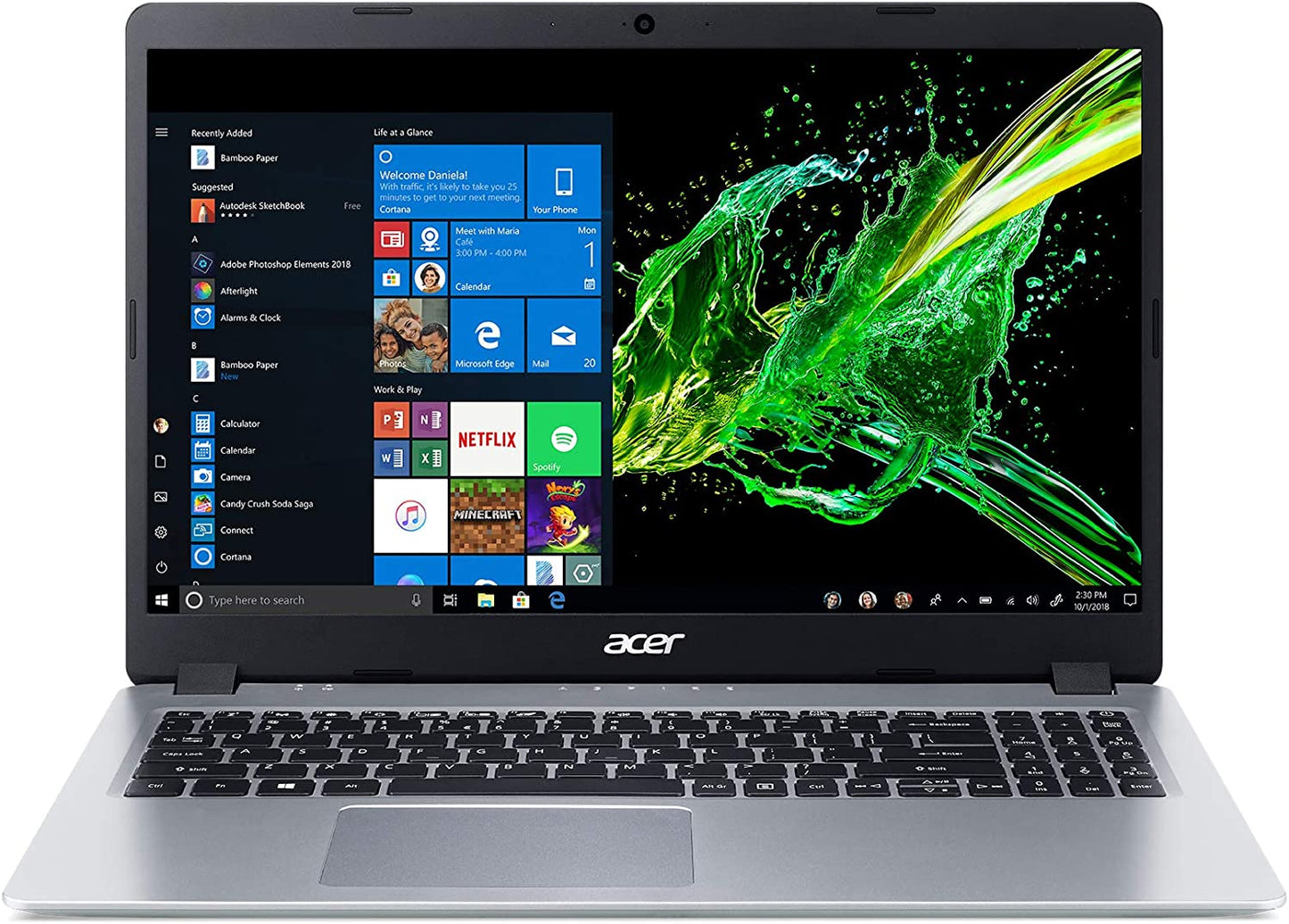Aspire 5 Slim Laptop, 15.6 Inches Full HD IPS Display, AMD Ryzen 3 3200U, Vega 3 Graphics, 4GB DDR4, 128GB SSD, Backlit Keyboard, Windows 10 in S Mode, A515-43-R19L, Silver