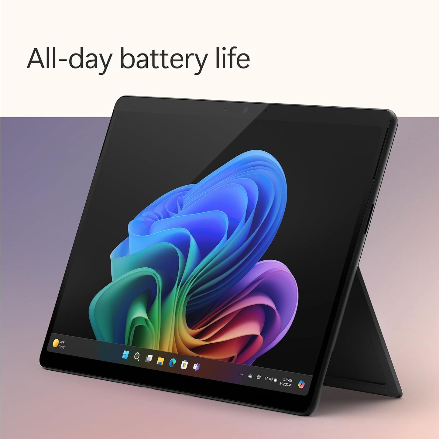 Surface Pro 2-In-1 Laptop/Tablet (2024), Windows 11 Copilot+ PC, 13" Touchscreen OLED Display, Snapdragon X Elite (12 Core), 16GB RAM, 256GB Storage, Black, Amazon Exclusive