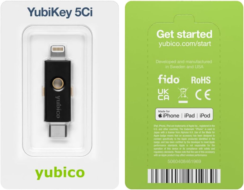 - Yubikey 5Ci - Two-Factor Authentication Security Key for Android/Pc/Iphone, Dual Connectors for Lighting/Usb-C - FIDO Certified