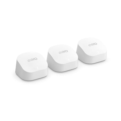 Amazon  6+ Mesh Wi-Fi Router | 1.0 Gbps Ethernet | Coverage up to 4,500 Sq. Ft. | Connect 75+ Devices | 3-Pack | 2022 Release