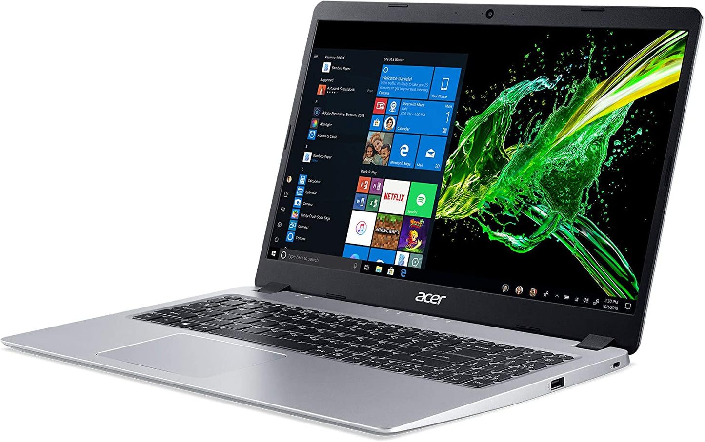 Aspire 5 Slim Laptop, 15.6 Inches Full HD IPS Display, AMD Ryzen 3 3200U, Vega 3 Graphics, 4GB DDR4, 128GB SSD, Backlit Keyboard, Windows 10 in S Mode, A515-43-R19L, Silver