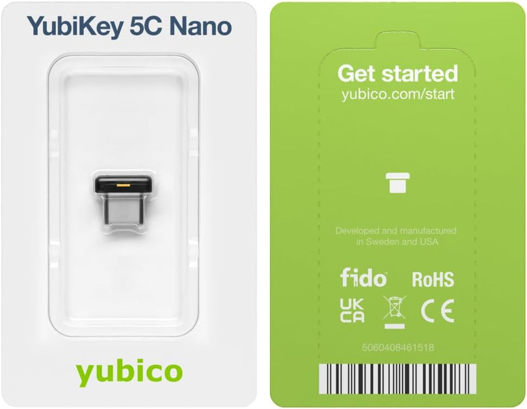 - Yubikey 5C Nano - Two-Factor Authentication (2FA) Security Key, Connect via USB-C, Compact Size, FIDO Certified - Protect Online Accounts